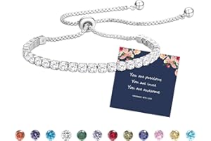 FEHKI Silver Bracelet for Womens Silver Tennis Birthstone Dainty Crystal Zirconia Bracelets Birthday Christmas Valentine's Day Jewellery Gift for Mum Sisters Girlfriend