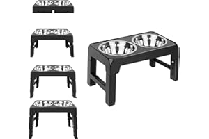 AUTOBABA Adjustable Elevated Dog Bowls, 4 Height Non Slip Raised Dog Bowl Stand with 2 Stainless Steel Food Bowls for Small Medium Large Pets (Black)