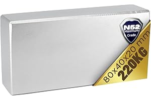 MAGNET-KAUF Imán de neodimio N52, 80 mm x 40 mm x 20 mm, extrafuerte, grande, imanes de neodimio, 220 kg