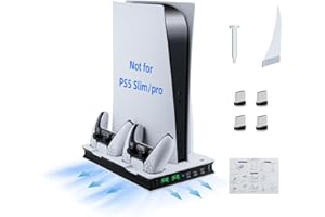 Mcbazel PS5 Supporto di Ricarica per Raffreddamento Regolabile con Gancio per Cuffie, LED Stazione di Ricarica per Doppio Controller con Dischi per Playstaion5 Console(Non per PS5 Slim/PS5 PRO)