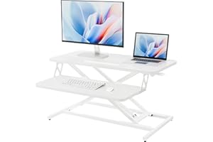 ERGOMAKER Height Adjustable Standing Desk Converter - 81cm (32 Inch) Wide Platform Tabletop Workstation - Quick Sit to Stand Desk Riser for Dual Monitors White