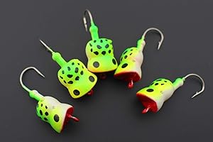 Tigofly 6 pcs/lot Hard Foam Head Hooks Green Frog UV Popper Topwater Floating Pike Bass Fly Fishing Tying Materials Flies Lures