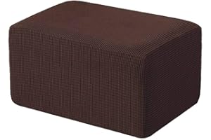 JHLD Stretch Ottoman Cover Rectangle Folding Storage Stool, Checked Spandex Jacquard Fabric Ottoman Protector Covers Washable For Living Room Furniture-Deep coffee-XXL