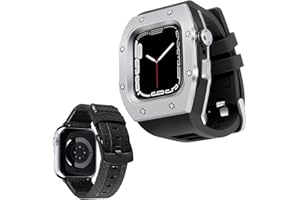 BINLUN Kompatibel mit Apple Watch Armband 44mm 45mm 2-Stück Silikon Armband mit Metall Schutzhülle, Ersatz Canvas Armband für iWatch Series 9/8/7/SE2/SE/6/5/4 für Herren