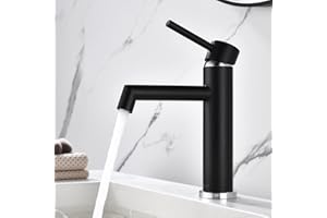 Rubinetto Bagno Lavabo Nero, Ulytid Miscelatore Lavabo Bagno, Monocomando Fredda e Calda Regolabile, Rubinetti per Bagno in Acciaio Inox con Altezza Bocca 111 mm, Design Moderno Nero Opaco