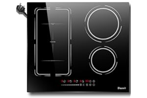 DISAENVIR DSR Plug in Induction Hob 4 Zones, 13 Amp 2800W Electric Cooker 60cm with Extended Zone, 4 Burners Cooktops in Touch & Slide, 9 Power Levels Setting, Booster, Pause, Timer, Safety Lock, Black