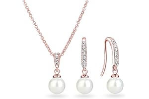 Philip Jones Rose Gold Plated Pearl Drop Set Created with Zircondia® Crystals