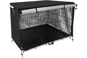 FUANA Copertura per gabbia per cani grigia rivestita in PVC, copertura per cuccia con tapparella ventilata, per interni ed esterni (nero, 109 x 74 cm)