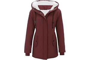 Cunhuan Winter Jackets for Women uk Winter Coats Thick Fleece Lined Warm Zip Up Plus Size Outerwear with Fuffly Hood Parka Jackets Long Sleeve Tops Outerwear Outfits Sweatshirts Overcoats