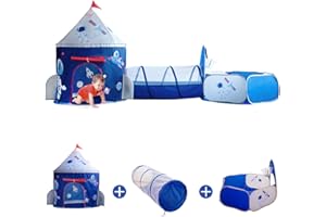 VANWARD Pop Up Play Tent for Kids, Indoor Outdoor Kids Playhouse with Basketball Hoop and Ball Pit, Portable Baby Ball Pit Perfect for Fun Activities (Rocket Base)