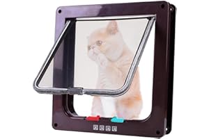 Gearmax Haustiertür 4 Wege Magnet-Verschluss, Katzentür Hundeklappe abschließbare Installieren Leicht, Braun Pet Mate für Katzen und Kleine Hunde