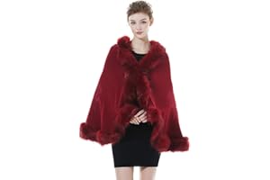 BEAUTELICATE Capa de Abrigo Punto con Chal de Piel Sintética de Conejo Poncho Estola de Pelo Mujer Cardigan de Boda para Fiesta Invierno