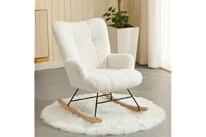 Alivio Comfortable Rocking Chair, Teddy Rocking Arm Chair for Nursery with High Backrest for Living Room Bedroom Balcony (White)