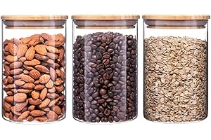 Igluu Meal Prep - Tarros de Vidrio con Tapa de 900ml, Set de 3 Tarros de Vidrio Borosilicato con Tapas de Bambú, Frasco Contenedor Hermético para pasta, cereales, azucar, café.
