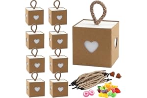 Aiareozy 30 Pièces Boite a Dragees Anniversaire, Boite Cadeau Carton, Petite Boite Cadeau Vide, Mini Coeur Kraft Emballage Cadeau Boite pour Dragées Mariage Champêtre Bapteme Communion Noël, Marron