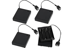 ANRBB Pack of 4 Battery Box 3 x AA with Lid and Switch, Connection to USB Switch, Battery Holder for LED Light RC Cars