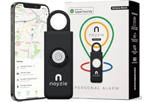 Noyzie Personal Alarm for Women with GPS Tracker - Locate Loved Ones with Apple ‘Find My’ App- USB Rechargeable Safety Alarm - 130db Siren, Bluetooth Key Finder & Low Battery Indicator (Eclipse Black)
