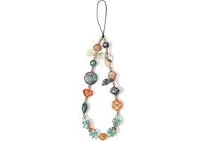 Reownest Handykette Universal Schmetterling Blumen Vintage Charm Perlen Design, Cute Ästhetisches Armband für Frauen Mädchen, Handyanhänger Schlüsselanhänger-Zubehör für Taschen Kamera Deko - Grün