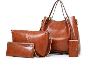 FANDARE Retro damskie torby z uchwytem, 4-częściowy zestaw, torba na ramię, wodoszczelna torebka ze skóry PU, torba na ramię, na podróż, zakupy, do pracy, na randkę