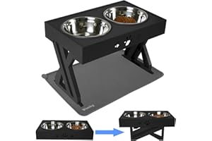 Wisedog Raised Dog Bowl with Stand: Elevated Dog Bowls with Silicone Mats Non Slip for Medium Large Dogs, Adjusts to 3 Heights, 2.8", 7.5" & 11.6" Stand (Black, with Silicone pad)