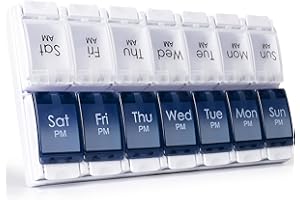 CSTDE Weekly Pill Box Organiser, Large Pill Organiser 2 Times a Day, Travel Tablet Medication Box with Push Button Design for Vitamin, Fish Oil, Supplements