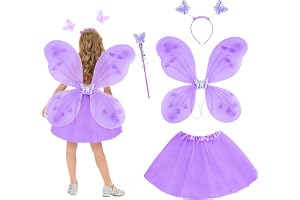 kostym fjäril barn flickor, 4 stycken lila glänsande tutu med fjärilsvingar, lämplig för födelsedagsfest, cosplay, temafest, karneval, halloween, cosplay