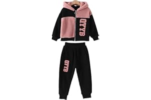 amropi Girl's Hooded Sweatshirt Zipper Jacket and Jogging Pants Warm Clothing Set Outfits for 3-10 Years