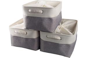 Mangata Grand Panier de Rangement Lot de 3, boites de Rangement en Tissu avec Poignée pour Étagères, Placard, Jouets (Pliable, Gris Blanc)