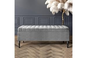 AZ INTERIORS ROYAL FURNITURE Safar Striped Ottoman Storage Bench, End of Bed Bench with Legs, Entryway Bench with Storage, Shoe Storage Ottoman Box, Rectangle Storage Footstool (Grey Velvet, 4ft (120x40x50)CM)