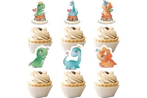 PTYISM 48 sztuk dekoracyjnych muffinek (motyw dinozaurów), dekoracja na babeczki, dinozaury, muffinki, dekoracja na muffinki, na imprezę tematyczną, dla dzieci itd