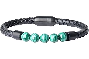 COAI Pulsera para Hombre de Cuero y Cuentas de Piedras Naturales