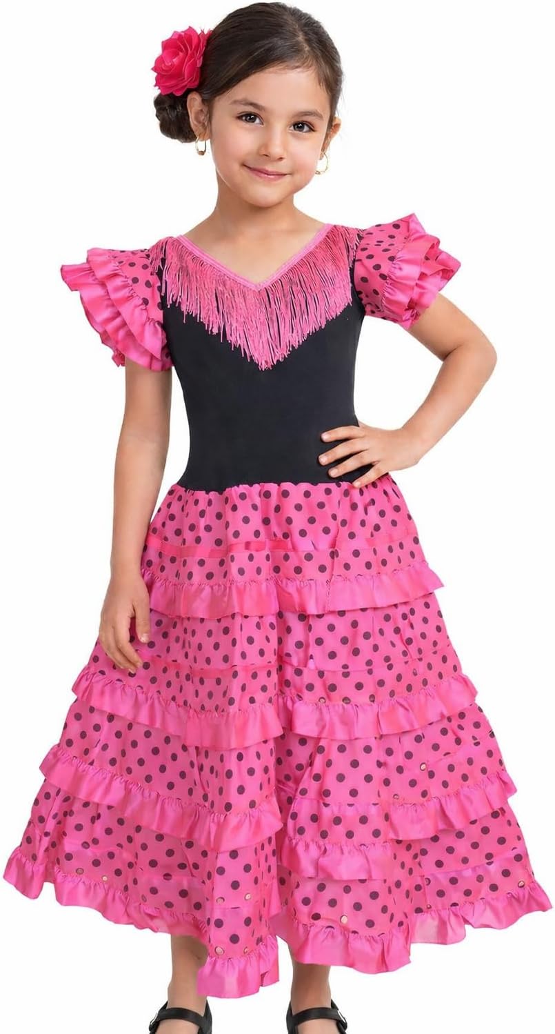 AMARU SANCHESU Vestido Infantil de Flamenco o sevillanas