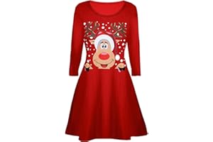 Fashion Star Kids Girls Kissing Reindeer Xmas Swing Dresses