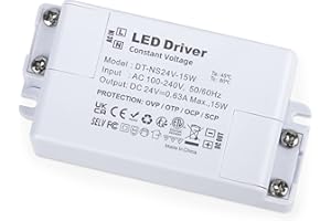 YAYZA! Transformateur 24v 15W, IP44 Alimentation 0.625A LED Driver 220V AC à 24V DC, Adaptateur de Pilote LED à Tension Constante, Mini Alimentation pour CCTV GU5.3 G4 Ampoules MR11, MR16