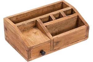 CREEDWOOD Schreibtisch Organizer Study | Mahagoni Holz, 27 cm, Fächer und Schublade | Tisch Organizer, Büro Organizer, Küchen Aufbewahrung, Stiftehalter, Bürokiste