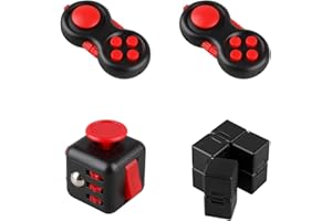 Tabanzhe 4PCS Fidget Stress Reducer Set,Infinity Cube Fidget Cube with 2 Fidget Controllers,ADHD Stress Anxiety Relief Fidget Pad Multi Functions Killing Time Finger Cube for Kids Adults