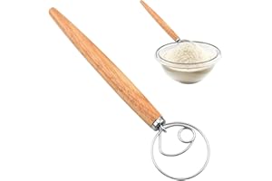 DORART HOME Batidora Danesa Manual, Amasadora de Masa Herramienta Atidora Danés Grande de Madera con Anillo de Acero Inoxidable Batidor de Pan Holandés Tradicional Herramienta para Hornear Pan Masa Galletas Pizza