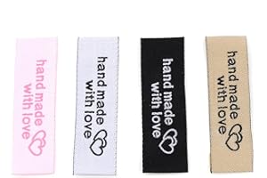 FAURAPMNG 120pcs Sewing Labels, Polyester Handmade Ribbon Tags, 30pcs/Color, 1.5x5cm, Sew On Clothing Labels for Handmade Crafts, Knitting Garment