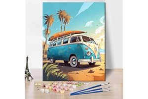 TISHIRON Malowanie według liczb, dla dorosłych, wstępnie narysowane płótno do malowania, dla dorosłych, Seaside Scenery, zestaw do malowania według liczb, zestaw do malowania olejnego na płótnie, 40 x