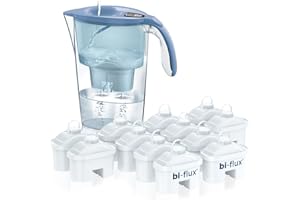 LAICA Stream Line Caraffa Filtrante - 2,3L - Blu - Timer Digitale - 13 Filtri bi-flux Inclusi, Preserva i Sali Minerali Utili all'Organismo e Riduce Cloro e Metalli Pesanti - Made in Italy