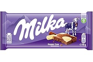 Milka Happy Cows Alpine Milk and White Chocolate Bar, Smooth Chocolate Harmony with Cow Spot Design, 90 g (Pack of 1)