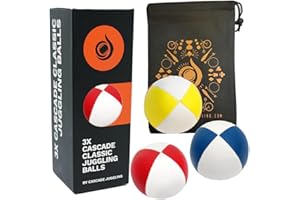 Cascade Juggling 3 x Pro 115g Cascade Classic Juggling Balls - Thud Juggling Balls & Bag - Set of 3 Juggling Balls - Red,Blue,Yellow/ White