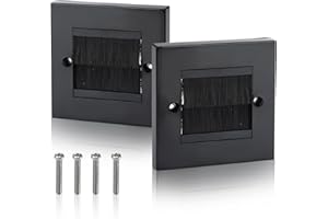 AIMFACT 2Pack Brush Wall Plate, Cable Passthrough Wall Outlet Single Gang Flush Wallplate Outlet Brushes for Decorate Wall Home Office Tidy Wires Standard UK Faceplate Black Cover Outlets & Sockets