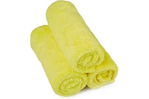 Zestaw Ręczników z Mikrofibry Kavalier ProClean Plush Perfection - Wysoka Chłonność - 350 GSM - Wielozadaniowe Ściereczki Czyszczące do Użytku Domowego i Samochodowego - 3 sztuki w opakowaniu - Żółty
