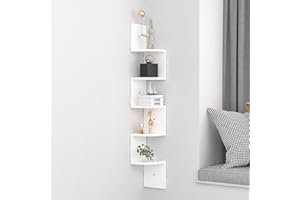 GENERIC 5-Tier Floating Corner Shelves, Zigzag Shape Wall Shelf Corner Shelf Unit, 122cm Tall Wooden Shelving Bookcase Storage Display Rack White