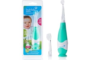 brosse à dents électrique Brush-Baby BabySonic pour bébés/nourrissons | Stade 2 - Premières dents | 0-36 mois | Voyant, vibrations, minuteur 2 min., base à ventouse | Livrée avec 2 têtes et 1 pile AAA