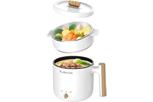 ‎AUDECOOK Audecook Elektrischer Dampfkocher, tragbarer Mini-Reisekocher, 1,8 l, multifunktionale antihaftbeschichtete elektrische Bratpfanne zum Braten/Eintopfen/Dampfgaren, perfekt für Ramen-Nudeln