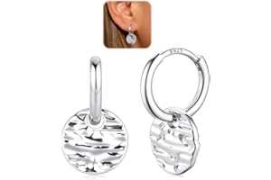 LOLIAS Boucles d'oreilles Créoles Argent 925 Pour Femmes Disque Monnaie Pendante Cerceaux Huggie Légers Dormeuses Hypoallergéniques Amovibles Forme pour Femmes Filles
