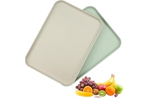 Zfseyuh 2 Pièces Plateau Rectangulaire,Plateau de Service Restauration Plateau Antidérapant pour Cuisine Restaurant Café (Blanc Cassé, Vert Clair)