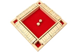 Kitchnexus Juego de mesa de madera de 4 jugadores de lujo Shut The Box de 12 piezas, juego clásico de dados (rojo)